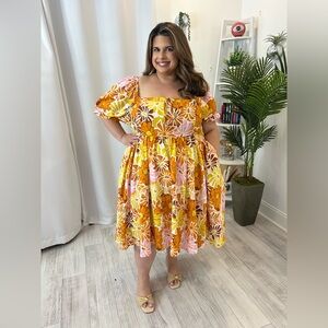 Plus Floral Ruched Back Short Dress